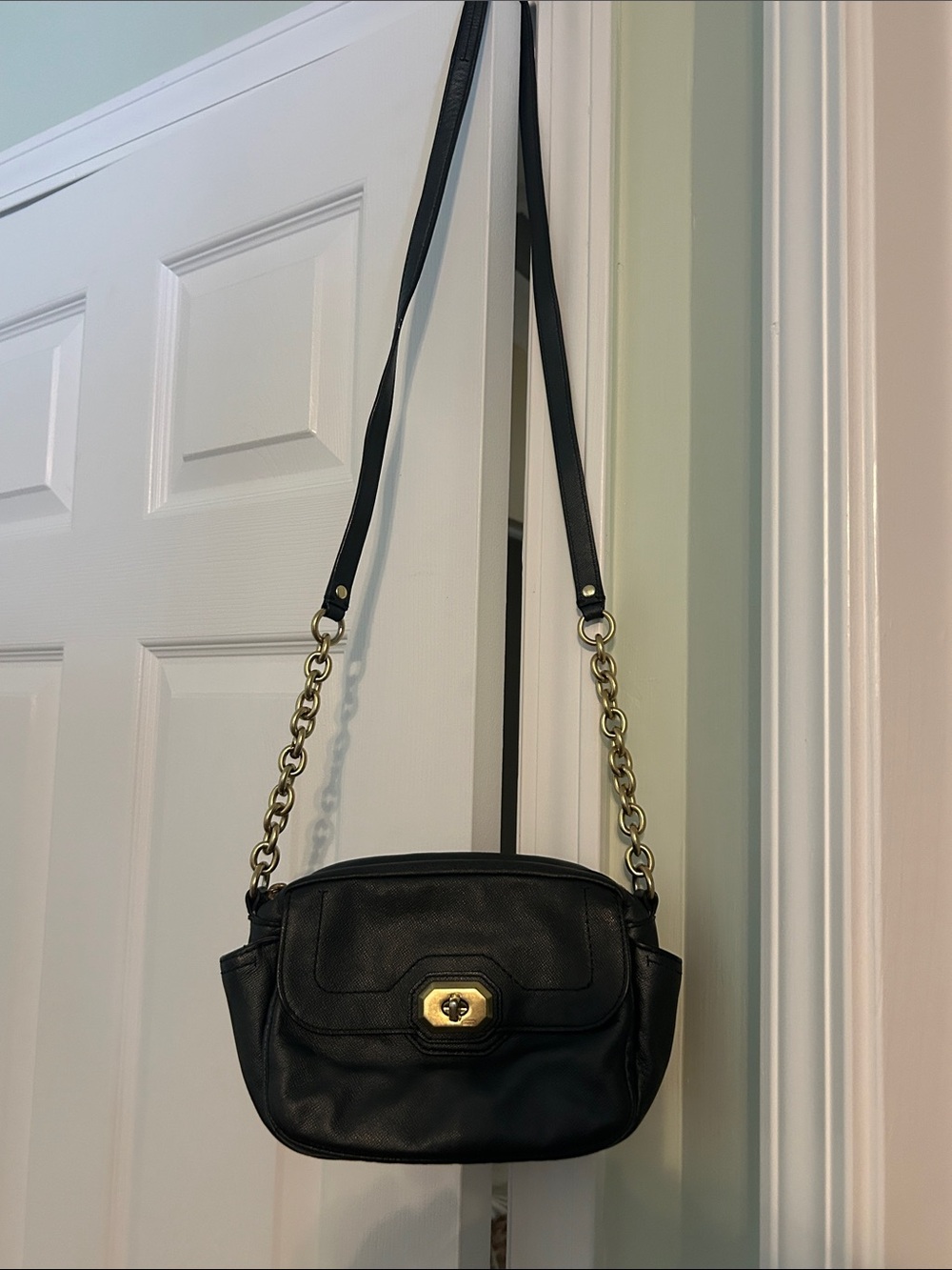 Coach Black Leather Crossbody with Gold Hardware